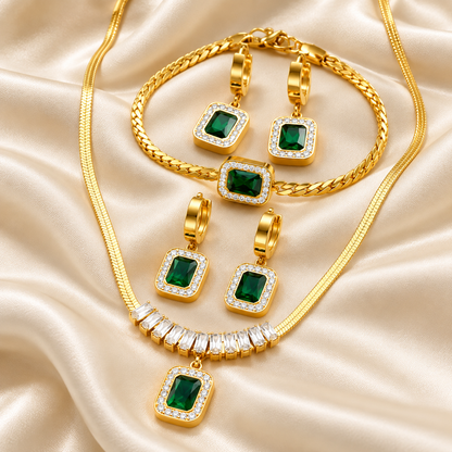 Eliana Emerald-Tone Gold Necklace &amp; Earrings Set