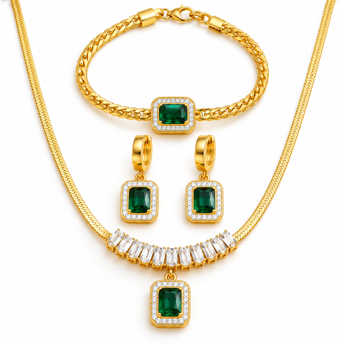 Eliana Emerald-Tone Gold Necklace & Earrings Set
