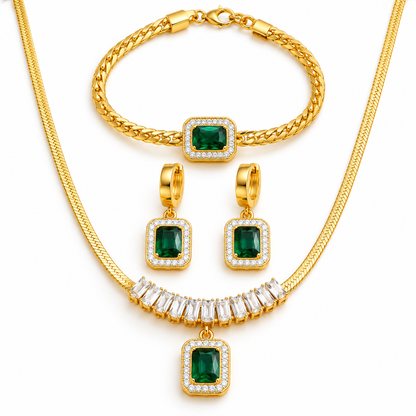 Eliana Emerald-Tone Gold Necklace &amp; Earrings Set