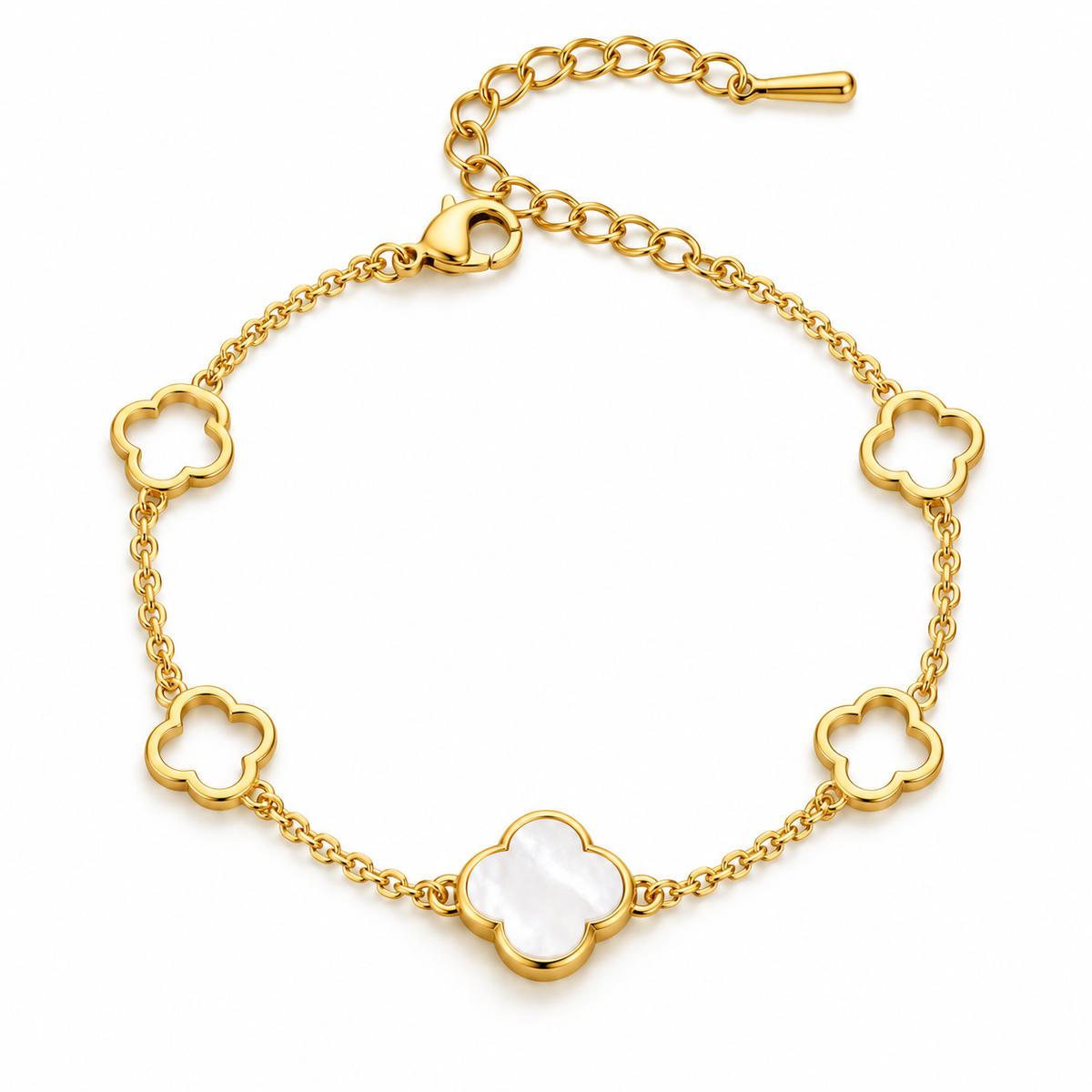 Luna Clover Gold Bracelet – White Clover Charm