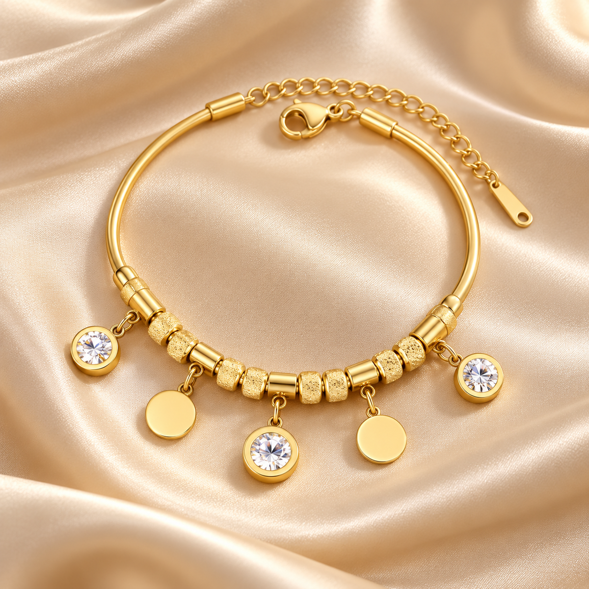 Gold Crystal & Disc Charm Bracelet – Elegant Everyday Luxury