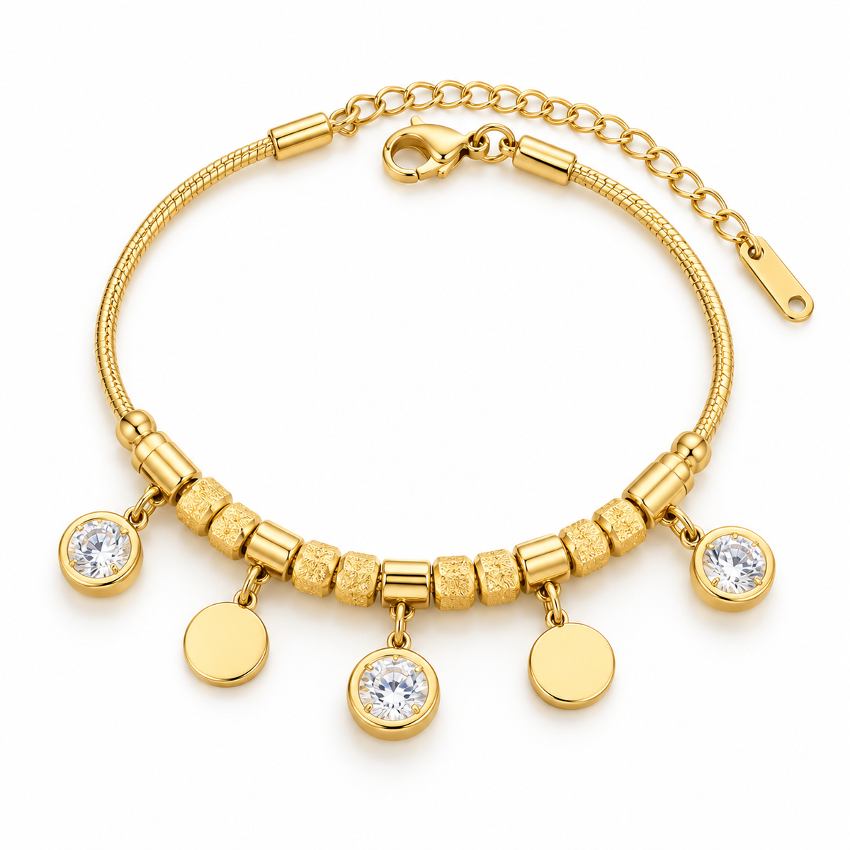 Gold Crystal & Disc Charm Bracelet – Elegant Everyday Luxury
