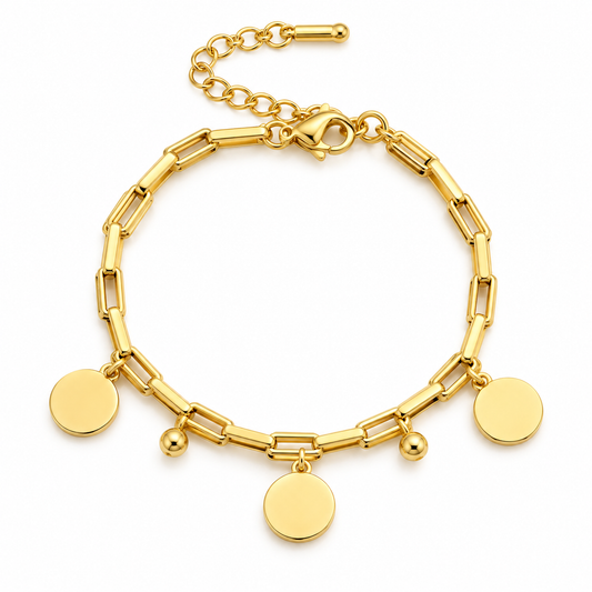 Gold Disc Charm Link Bracelet – Elegant Everyday Luxury