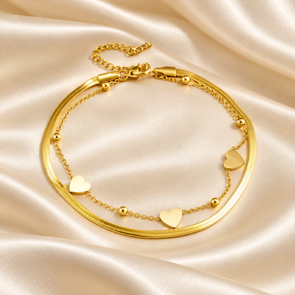 Golden Heart Layered Bracelet
