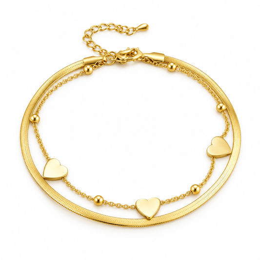Golden Heart Layered Bracelet