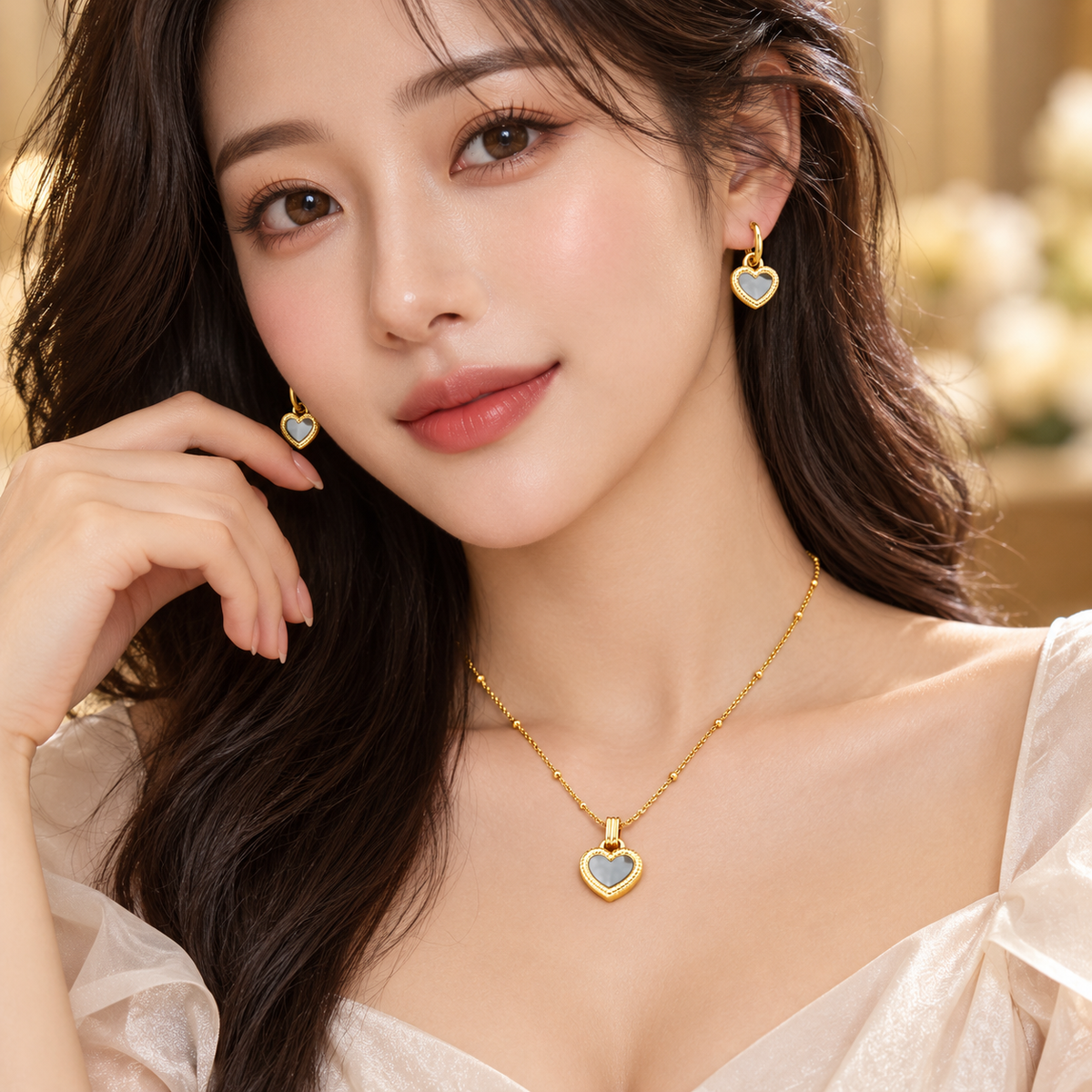 Heart Pendant Necklace & Earrings Set