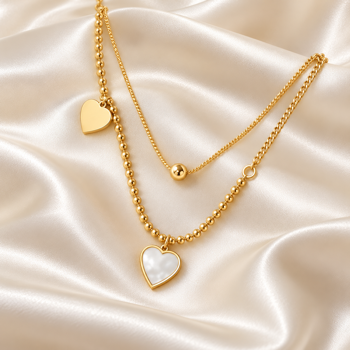 Gold Layered Heart Necklace with Pearl-Effect Pendant