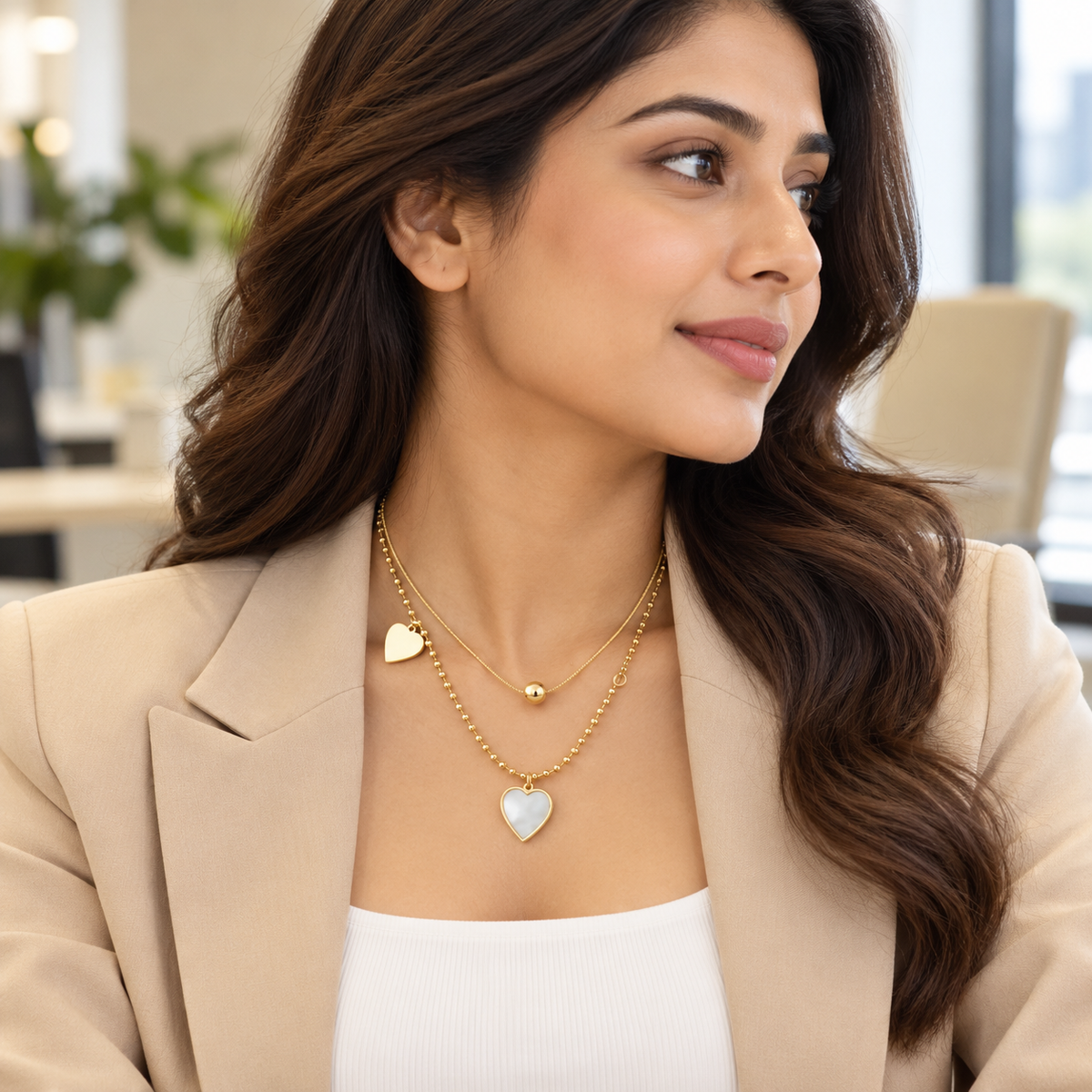 Gold Layered Heart Necklace with Pearl-Effect Pendant