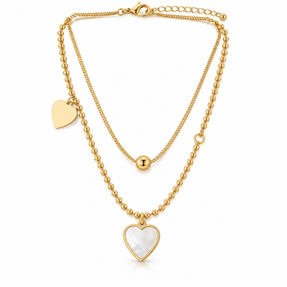 Gold Layered Heart Necklace with Pearl-Effect Pendant