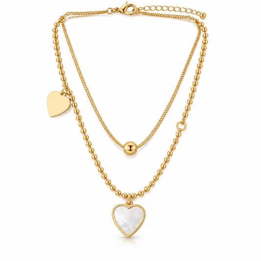 Gold Layered Heart Necklace with Pearl-Effect Pendant