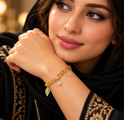 Gold Leaf Charm Bracelet