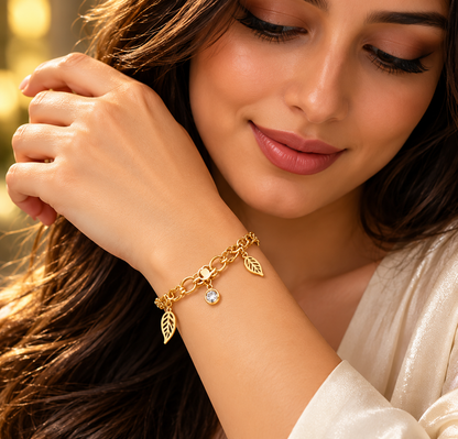 Gold Leaf Charm Bracelet