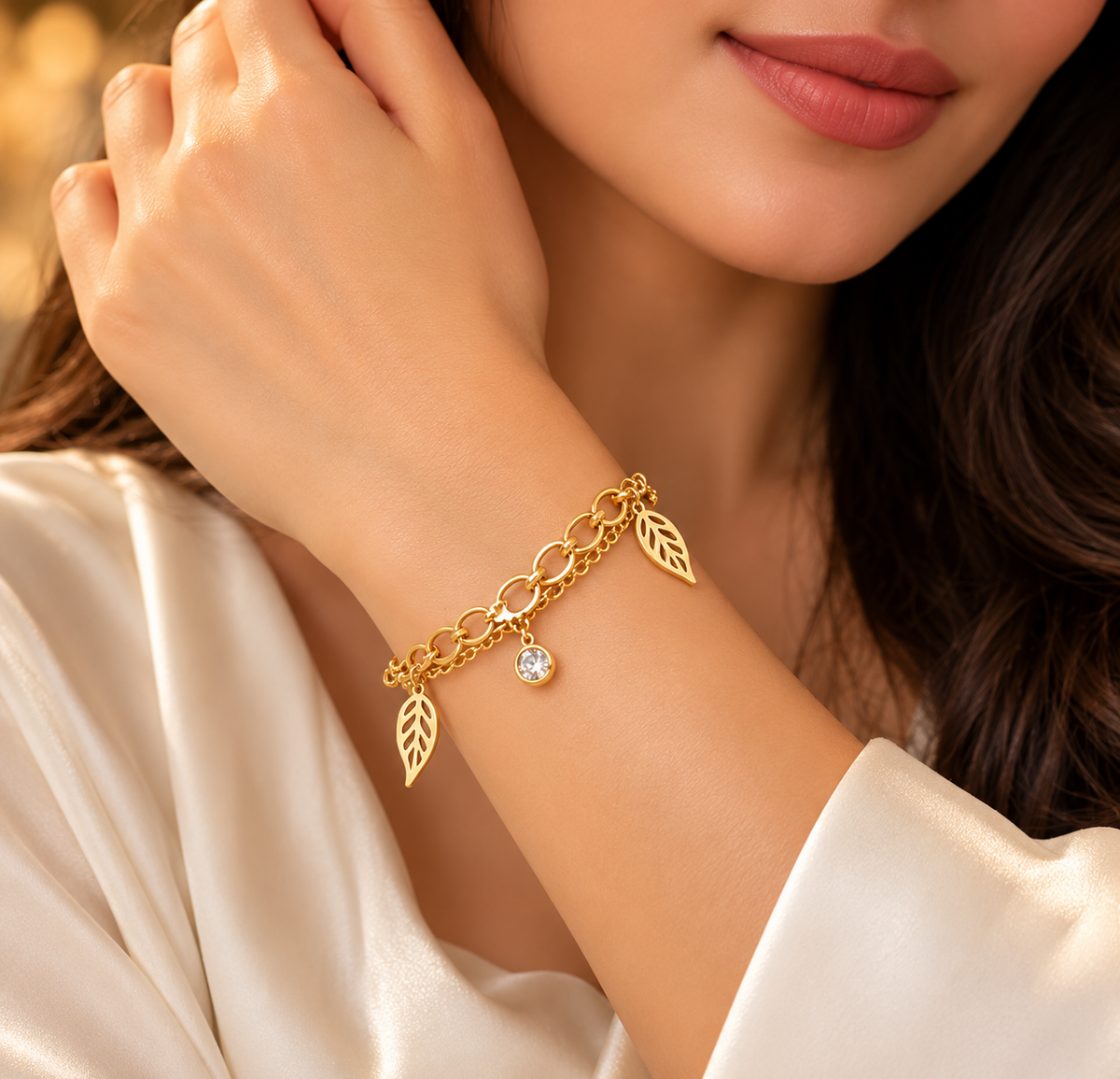 Gold Leaf Charm Bracelet