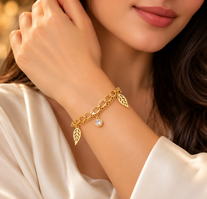 Gold Leaf Charm Bracelet