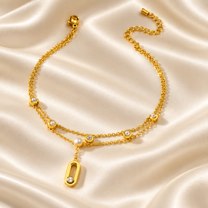 Pearl Drop Layered Anklet