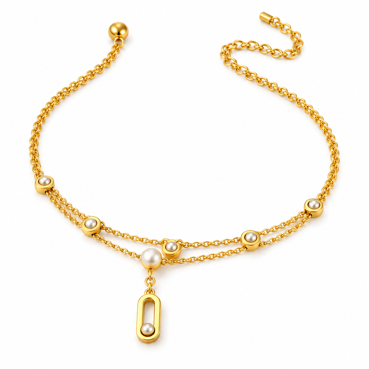 Pearl Drop Layered Anklet