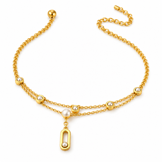 Pearl Drop Layered Anklet