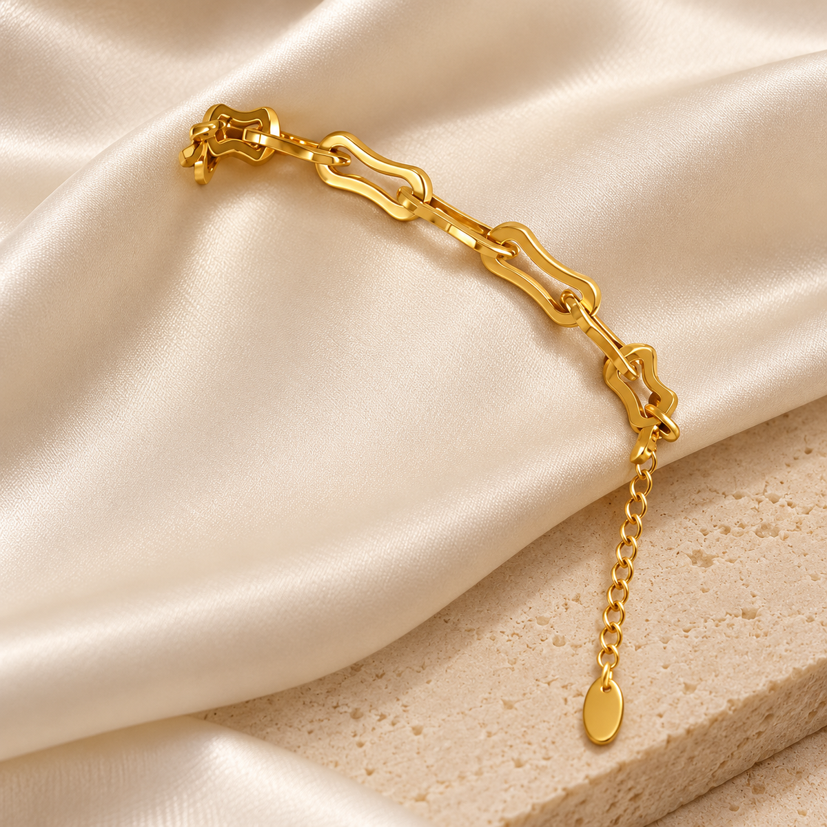 Sculpted Wave Link 18K Gold-Plated Bracelet