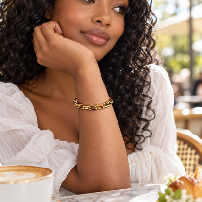 Luxe Rectangular Link 18K Gold-Plated Bracelet