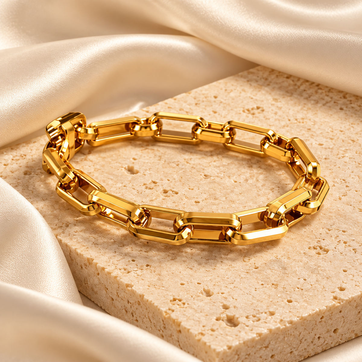 Luxe Rectangular Link 18K Gold-Plated Bracelet