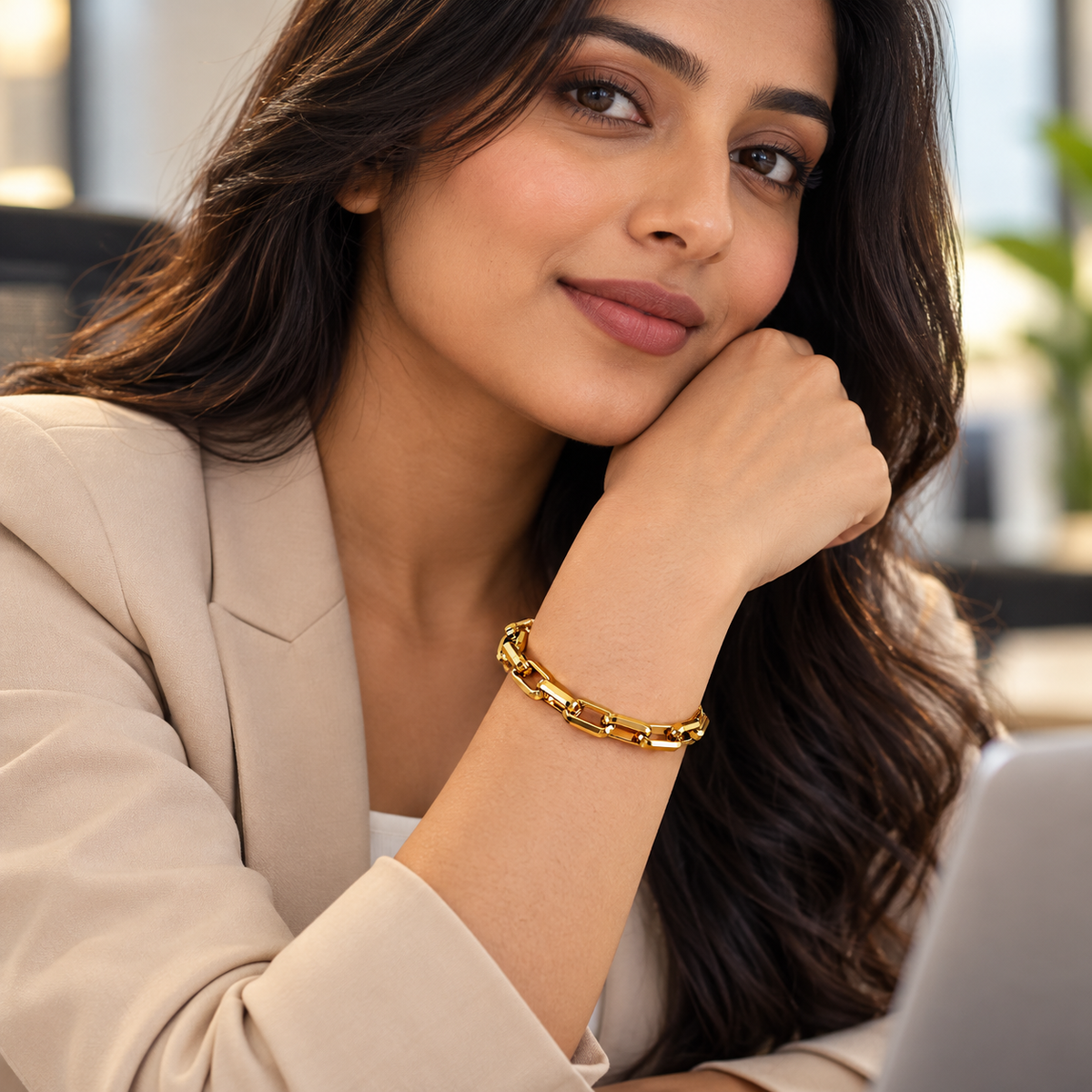 Luxe Rectangular Link 18K Gold-Plated Bracelet