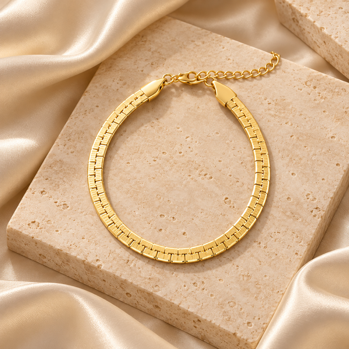 Geometric Rectangular Link Gold-Plated Bracelet