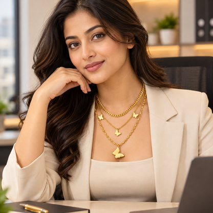 Layered Butterfly Charm Gold-Plated Necklace