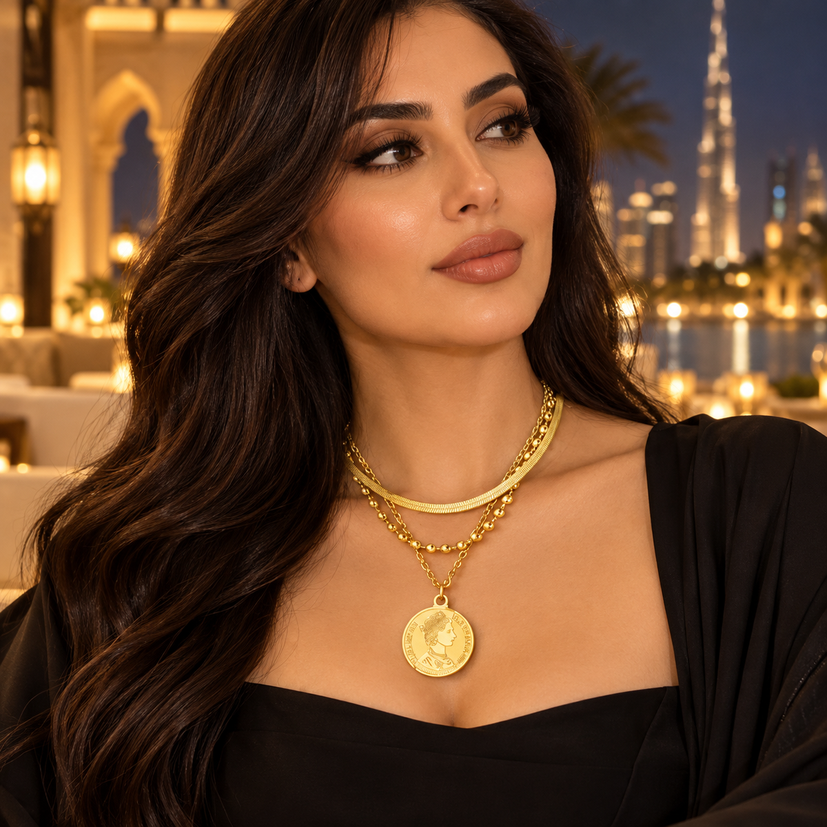 Layered Gold Coin Pendant Necklace