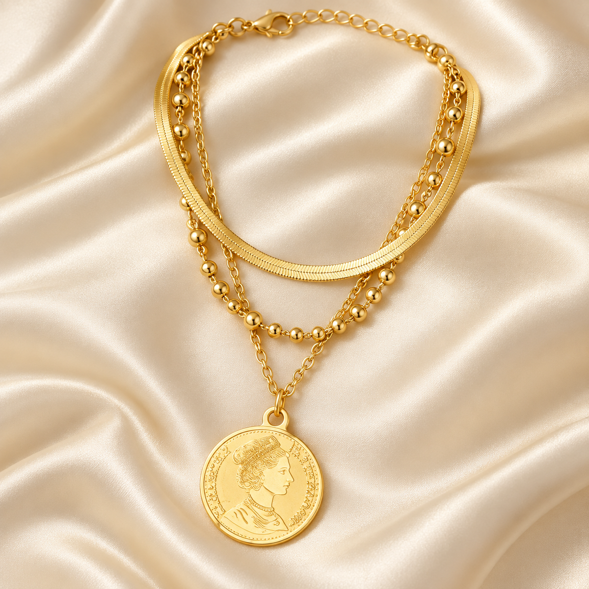 Layered Gold Coin Pendant Necklace