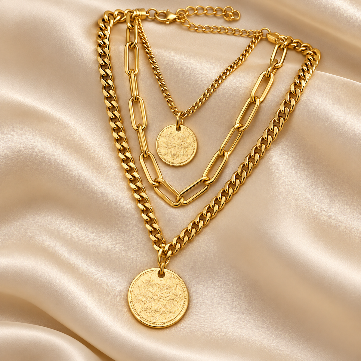 Layered Gold Coin Statement Necklace