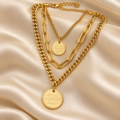 Layered Gold Coin Statement Necklace