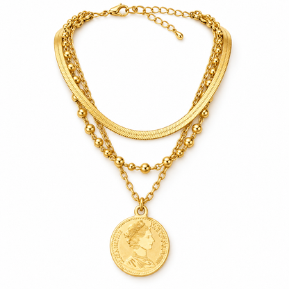 Layered Gold Coin Pendant Necklace