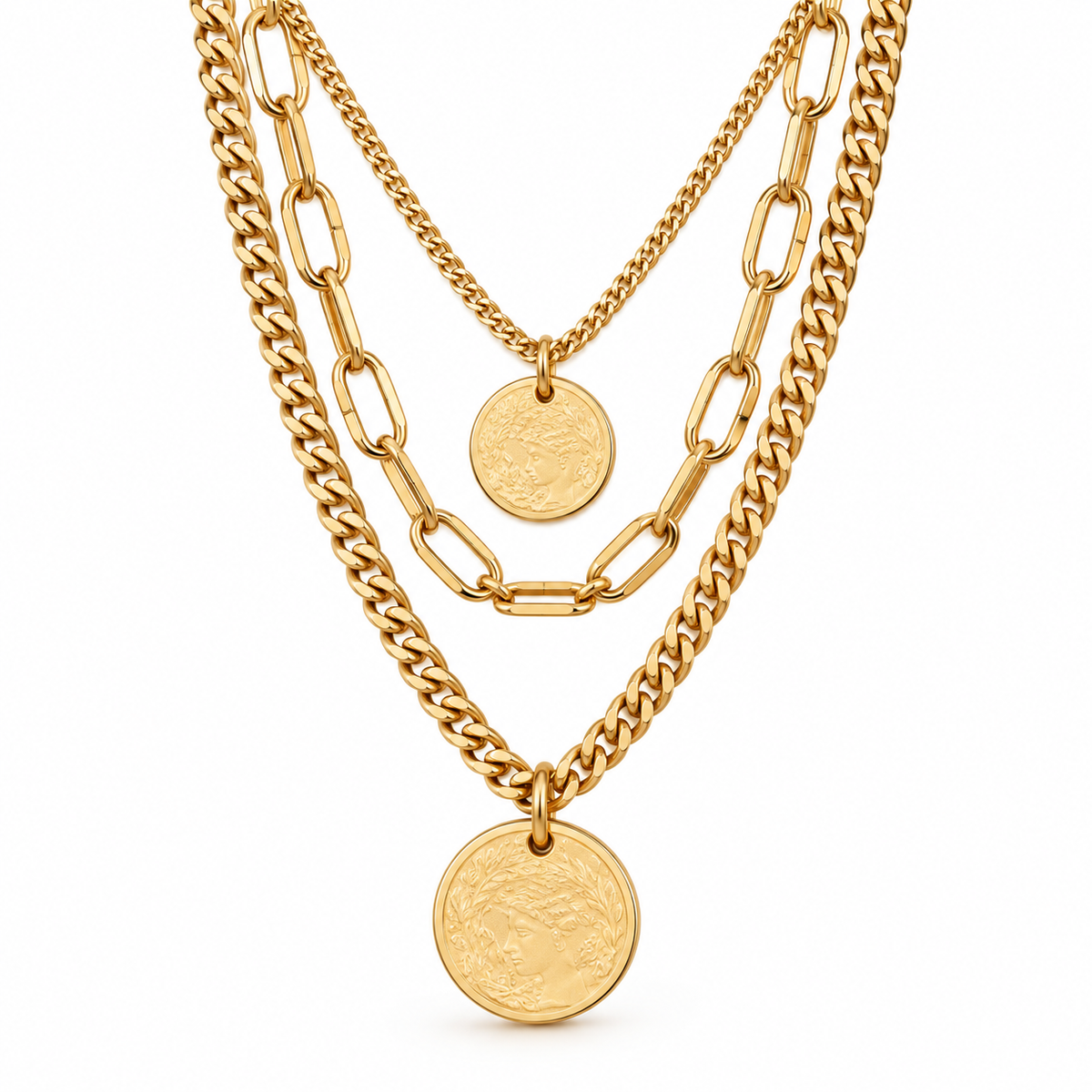 Layered Gold Coin Statement Necklace
