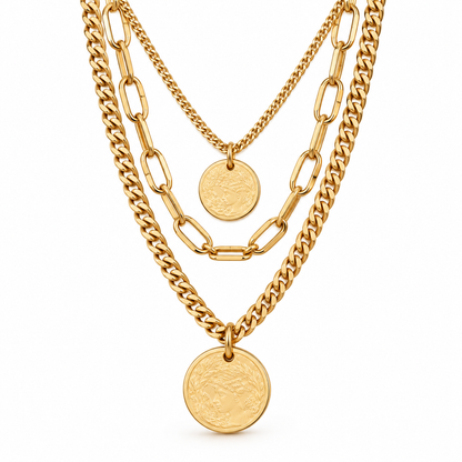 Layered Gold Coin Statement Necklace