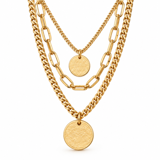Layered Gold Coin Statement Necklace