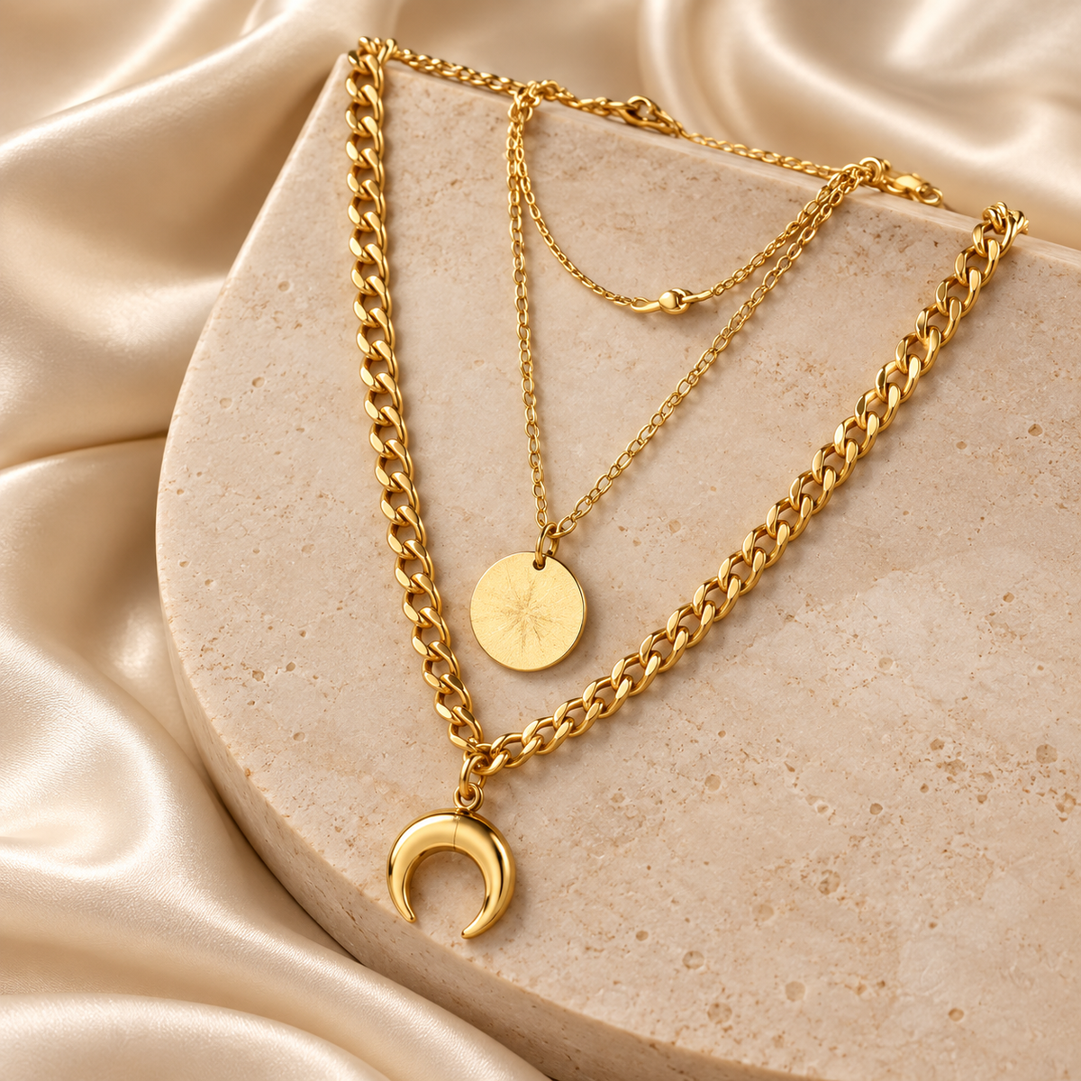 Luna Layered Crescent & Coin Gold Necklace