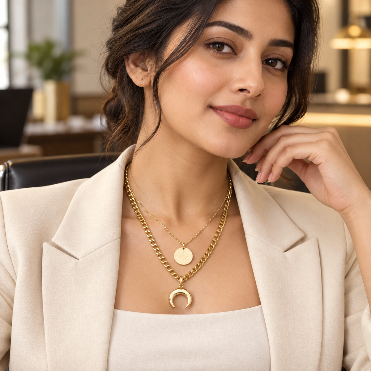 Luna Layered Crescent & Coin Gold Necklace