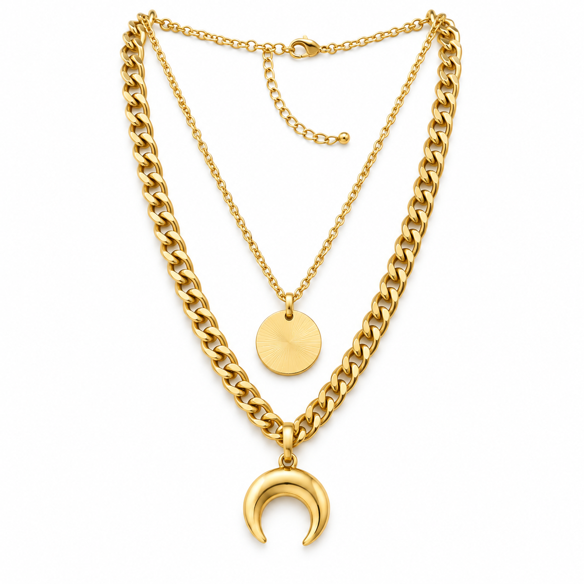 Luna Layered Crescent &amp; Coin Gold Necklace