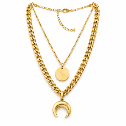 Luna Layered Crescent &amp; Coin Gold Necklace