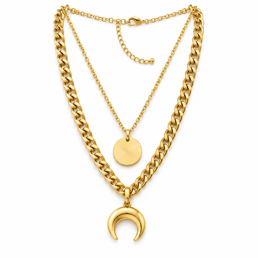 Luna Layered Crescent & Coin Gold Necklace
