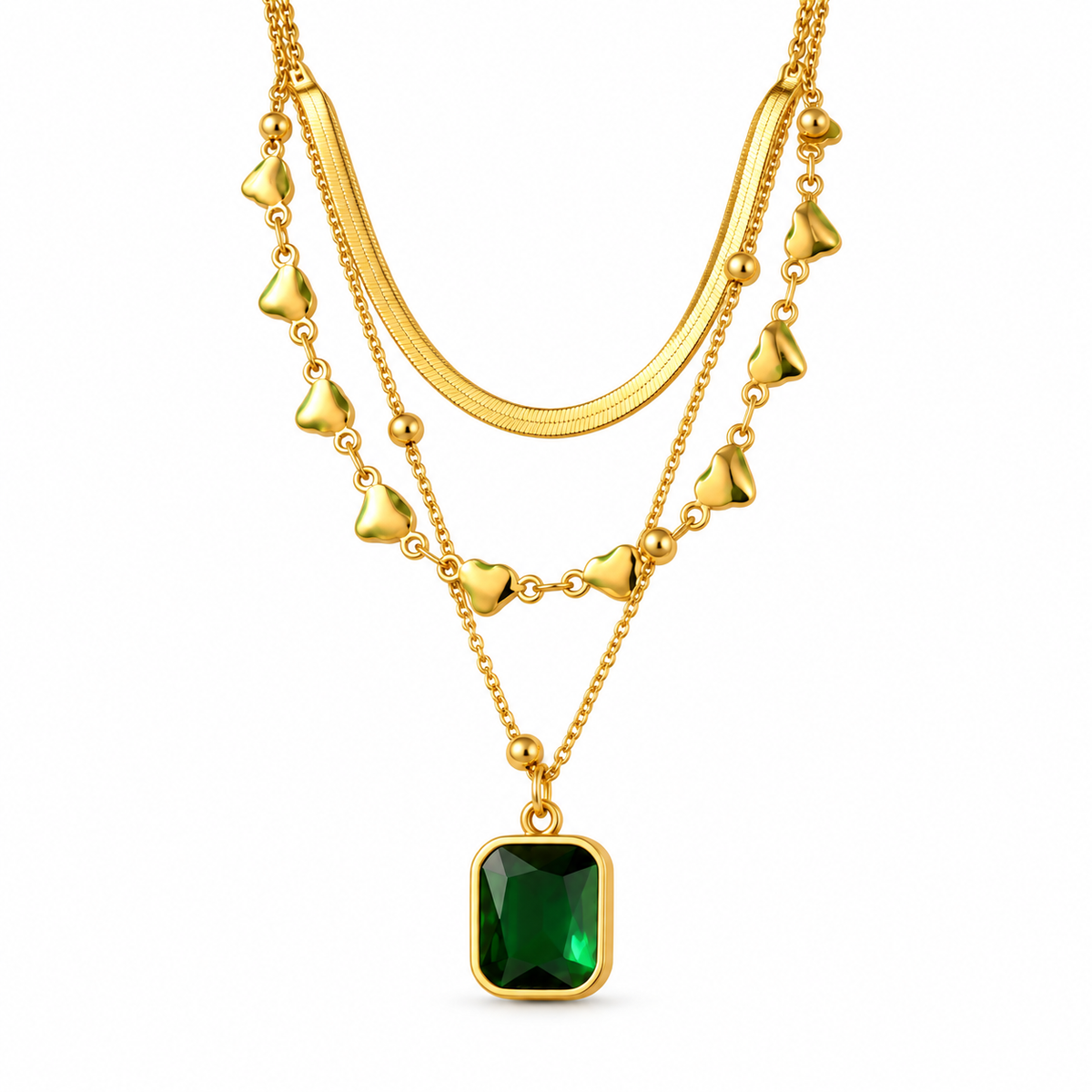 Serena Layered Gold Green Stone Necklace