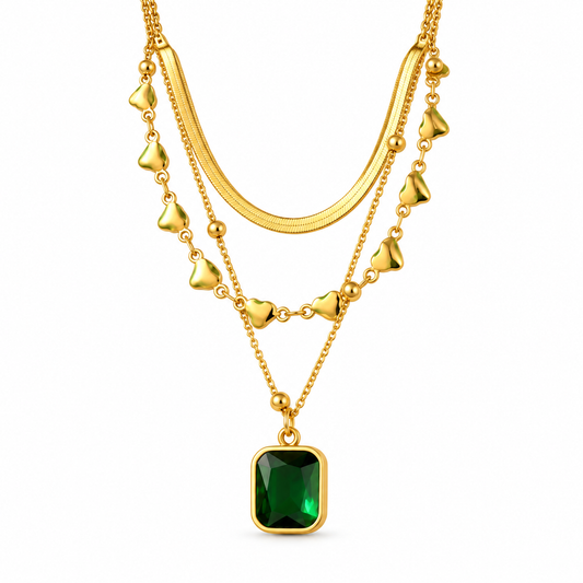 Serena Layered Gold Green Stone Necklace
