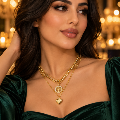 Elara Layered Tree &amp; Heart Gold Necklace