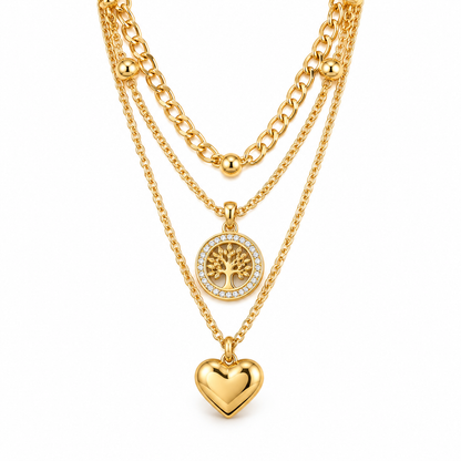 Elara Layered Tree &amp; Heart Gold Necklace