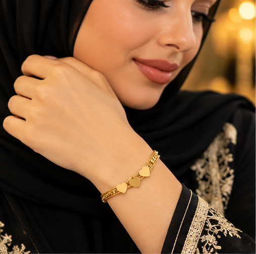 Triple Heart Layered Gold Bracelet