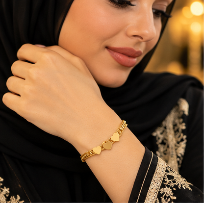 Triple Heart Layered Gold Bracelet
