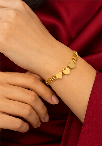 Triple Heart Layered Gold Bracelet