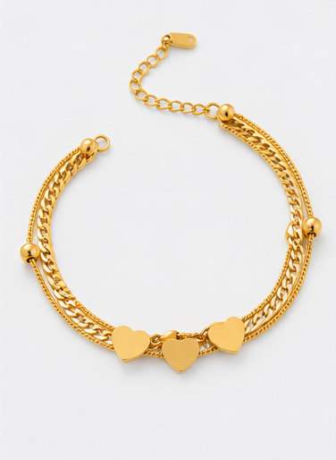 Triple Heart Layered Gold Bracelet