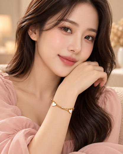 Double Heart Layered Gold Bracelet
