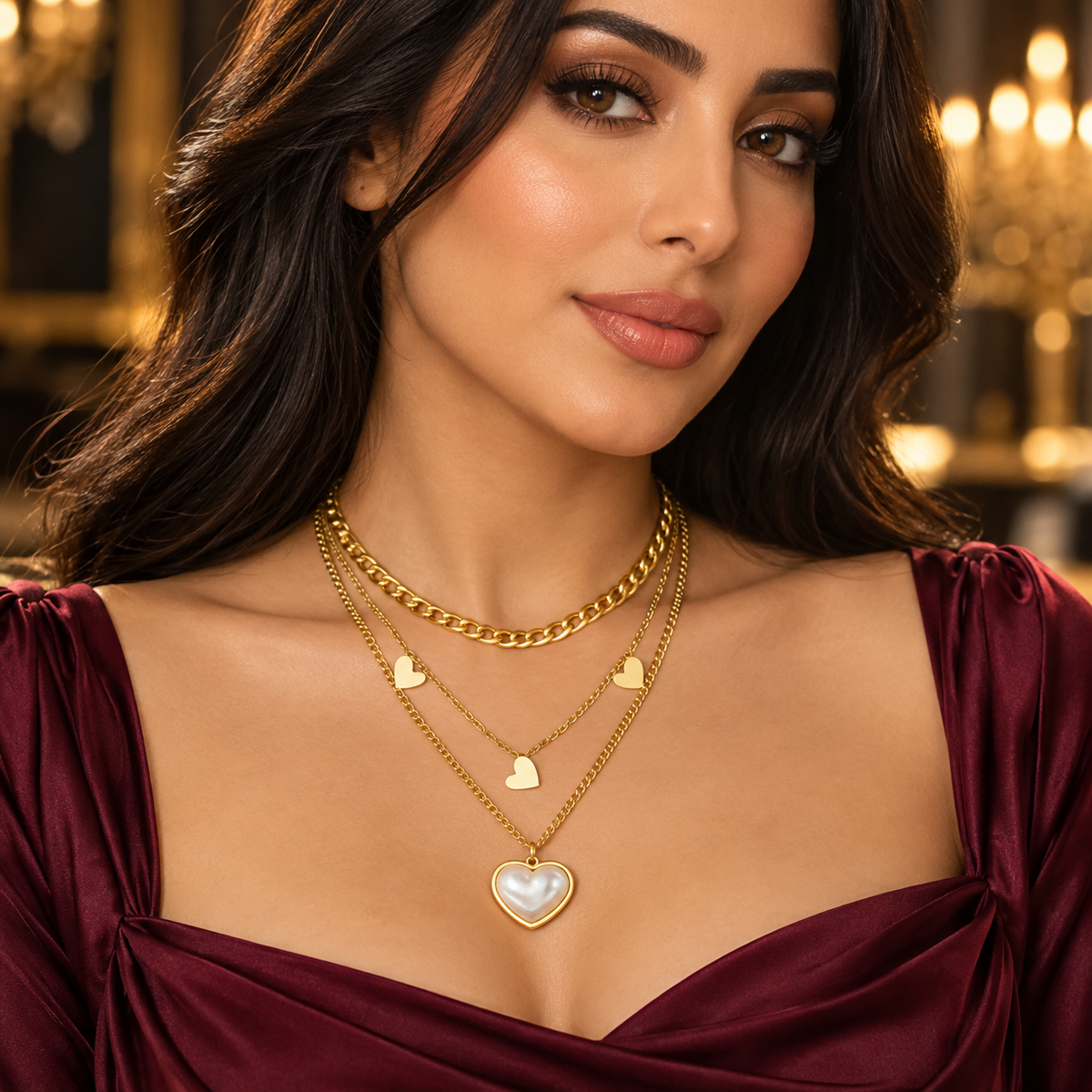 Layered Gold Heart Necklace with Pearl Pendant – Elegant Everyday Luxury